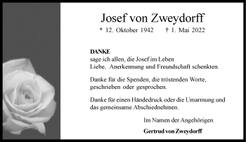 Anzeige von Josef von Zweydorff 