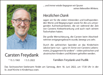 Anzeige von Carsten Freydank 