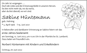 Anzeige von Sabine Hüntemann 