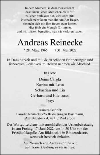Anzeige von Andreas Reinecke 