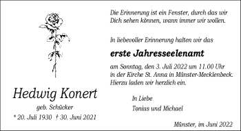 Anzeige von Hedwig Konert 
