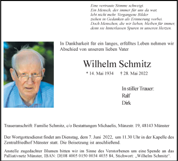 Anzeige von Wilhelm Schmitz 