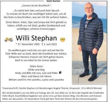 Anzeige von Willi Stephan 