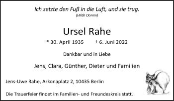 Anzeige von Ursel Rahe 