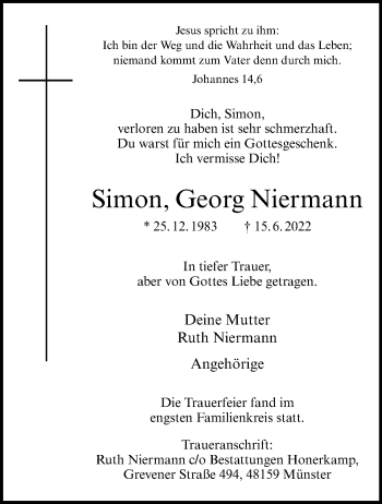 Anzeige von Simon Georg Niermann 