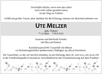 Anzeige von Ute Melzer 