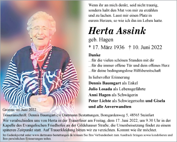 Anzeige von Herta Assink 