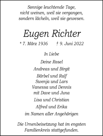 Anzeige von Eugen Richter 