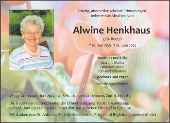 Anzeige von Alwine Henkhaus 