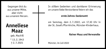 Anzeige von Anneliese Maaz 