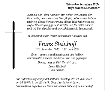 Anzeige von Franz Steinhoff 