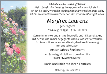Anzeige von Margret Laurenz 
