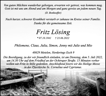 Anzeige von Fritz Lösing 