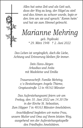 Anzeige von Marianne Mehring 