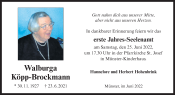 Anzeige von Walburga Köpp-Brockmann 