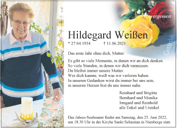 Anzeige von Hildegard Weißen 
