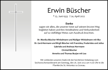 Anzeige von Erwin Büscher 
