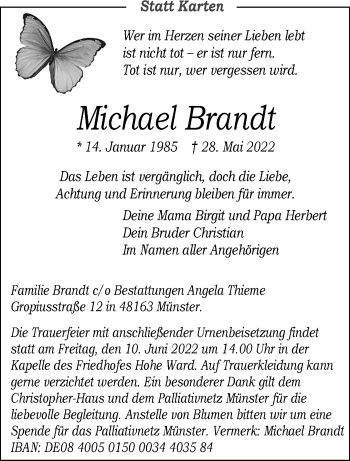 Anzeige von Michael Brandt 