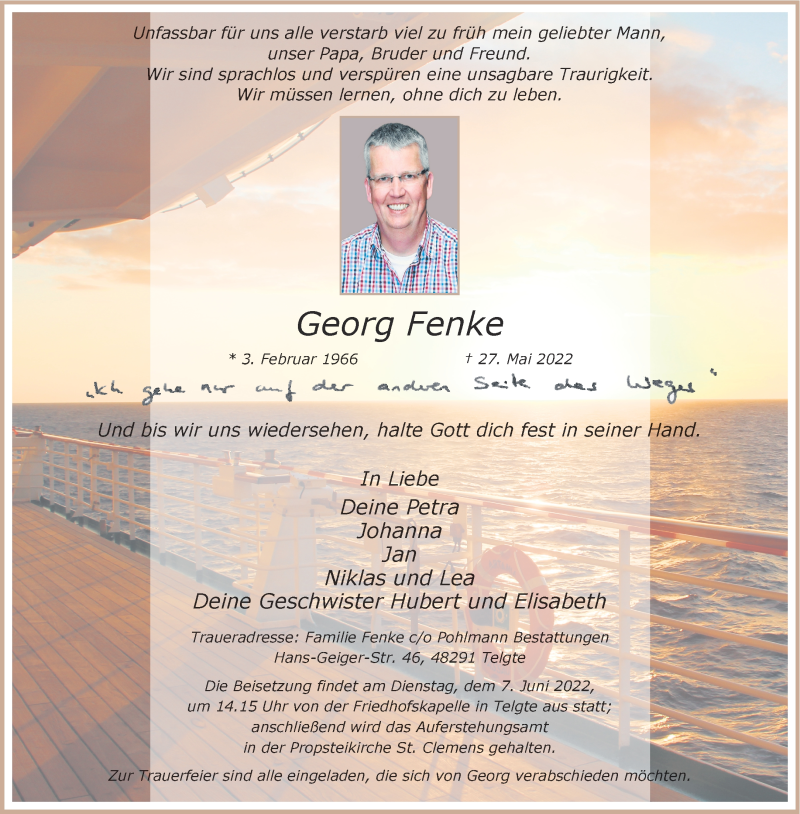  Traueranzeige für Georg Fenke vom 04.06.2022 aus 