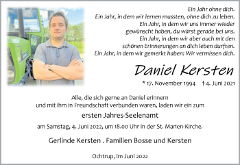 Anzeige von Daniel Kersten 