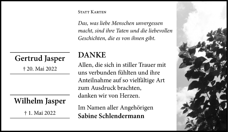  Traueranzeige für Wilhelm Jasper vom 18.06.2022 aus 