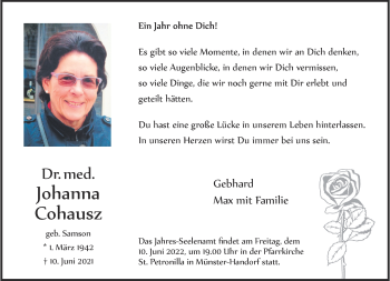 Anzeige von Johanna Cohausz 
