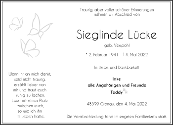 Anzeige von Sieglinde Lücke 