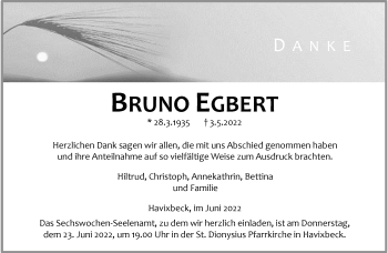 Anzeige von Bruno Egbert 
