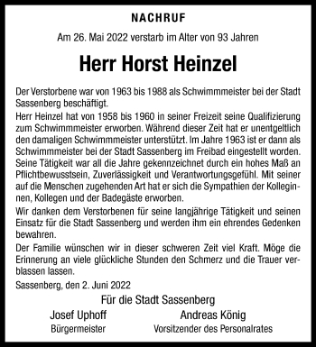Anzeige von Horst Heinzel 