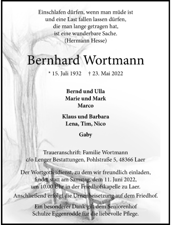 Anzeige von Bernhard Wortmann 