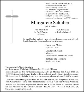 Anzeige von Margarete Schuster 