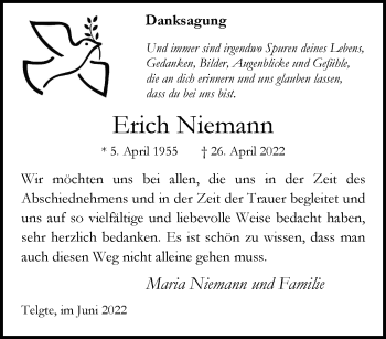 Anzeige von Erich Niemann 