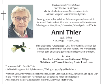 Anzeige von Anni Thier 
