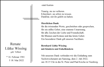 Anzeige von Renate Lütke Wissing 