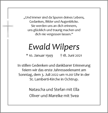 Anzeige von Ewald Wilpers 