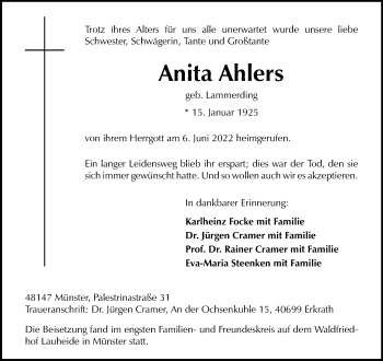 Anzeige von Anita Ahlers 