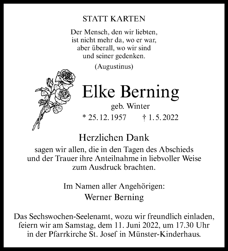  Traueranzeige für Elke Berning vom 04.06.2022 aus 