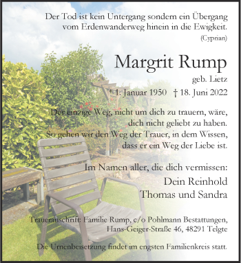 Anzeige von Margrit Rump 