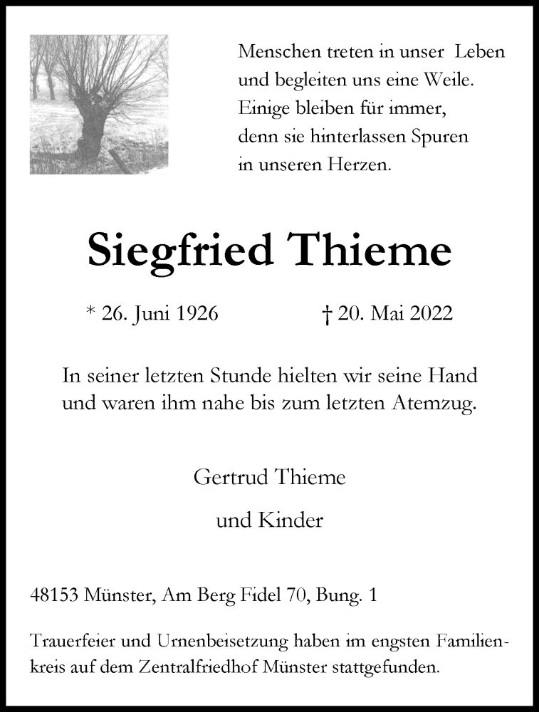  Traueranzeige für Siegfried Thieme vom 18.06.2022 aus 