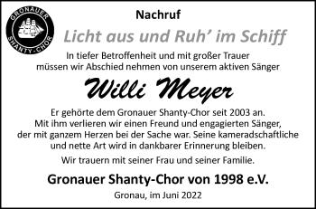 Anzeige von Willi Meyer 