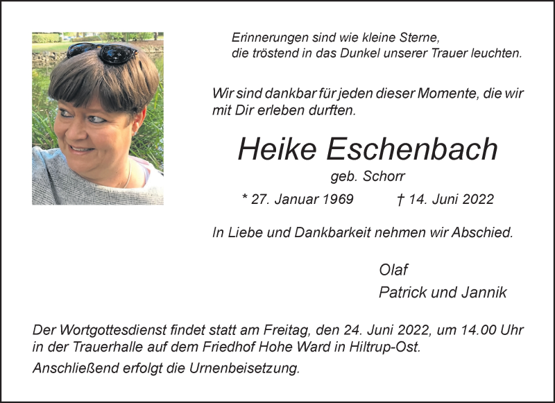  Traueranzeige für Heike Eschenbach vom 22.06.2022 aus 
