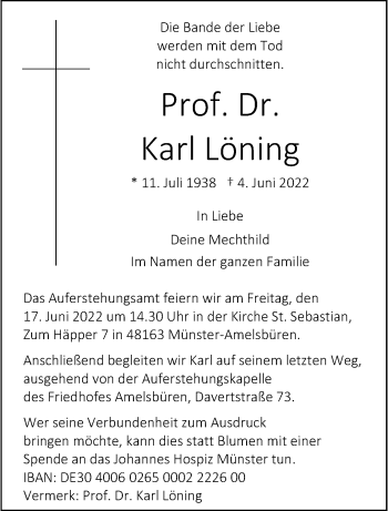 Anzeige von Karl Löning 