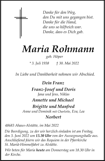 Anzeige von Maria Rohmann 