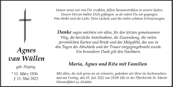 Anzeige von Agnes van Wüllen 