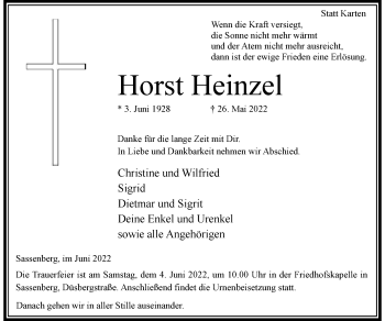 Anzeige von Horst Heinzel 