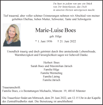 Anzeige von Marie-Luise Boes 