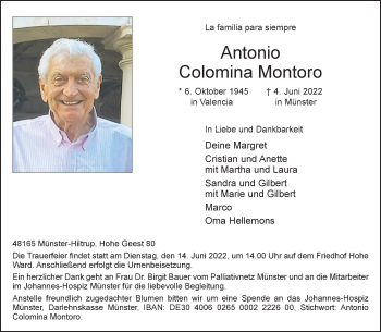 Anzeige von Antonio Colomina Montoro 