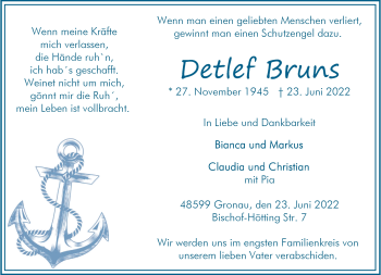 Anzeige von Detlef Bruns 