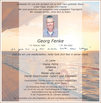 Anzeige von Georg Fenke 