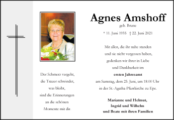 Anzeige von Agnes Amshoff 
